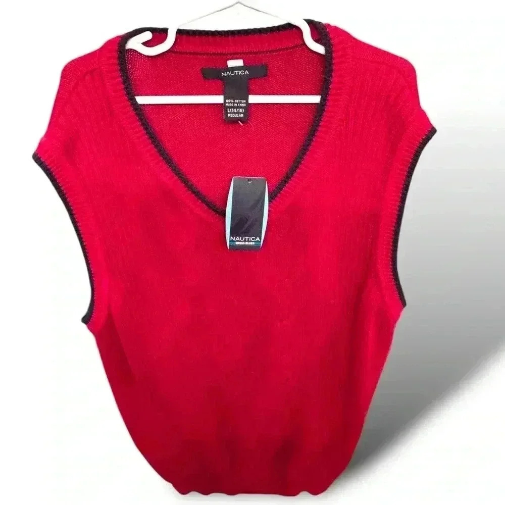 NWT Nautica Boy’s 14-16 600 Red Cable-Knit Sweater Vest. 15% dsct w 2+ bndle.